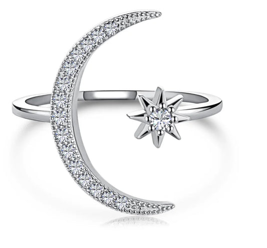 Adjustable Crescent x star Ring