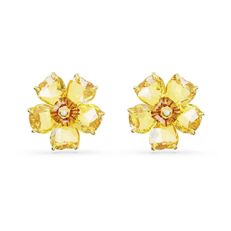 Floral yellow gold toned crystal earrings