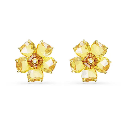 Floral yellow gold toned crystal earrings