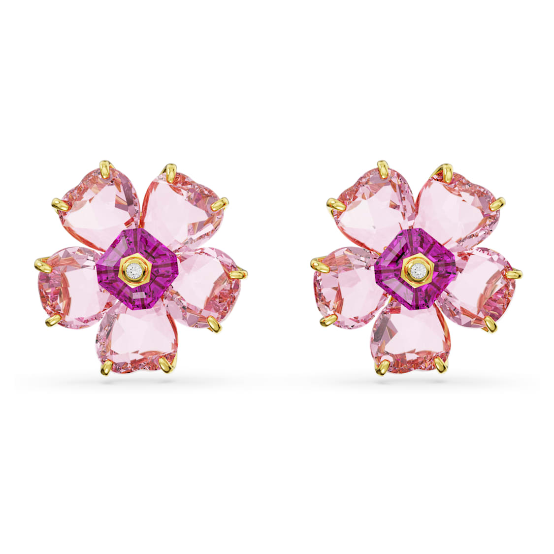 Floral pink gold toned crystal earrings