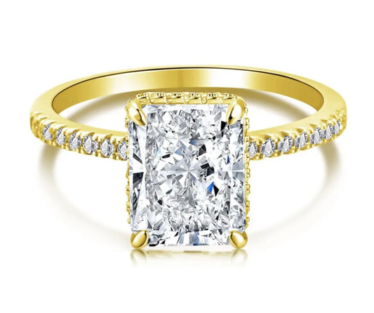 Crushed Ice Gold plated rectangular cut Ring