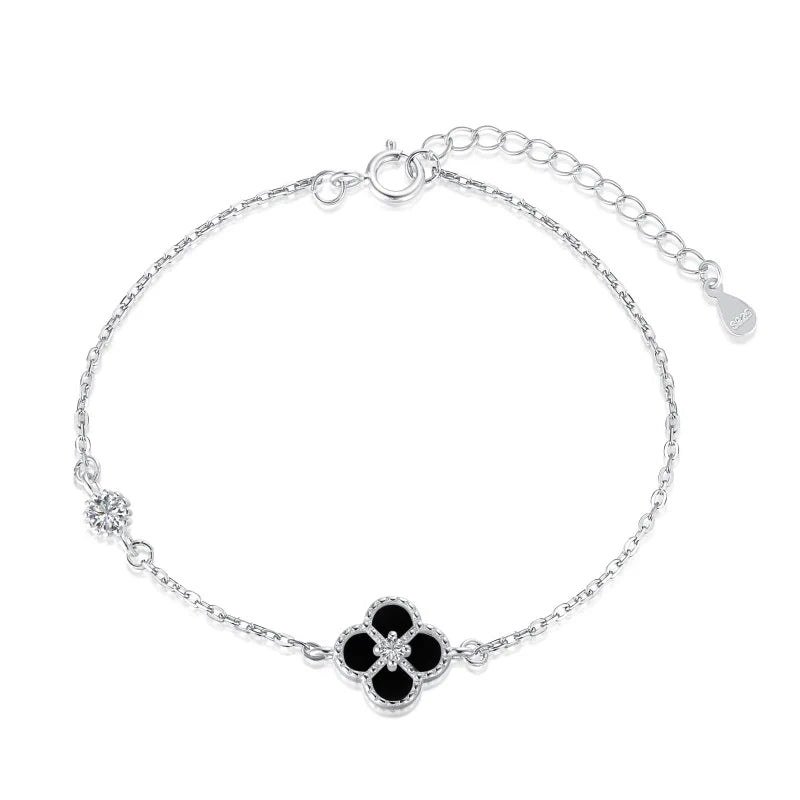 Sterling silver black clover bracelet