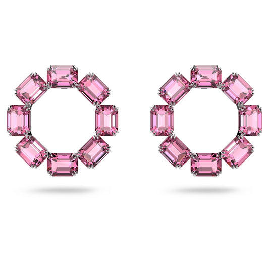 Pink octagon cut Crystal hoop earrings