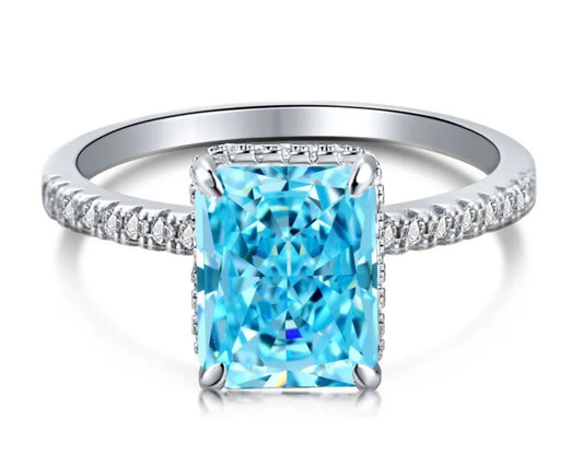 Crystal blue rectangular cut Ring