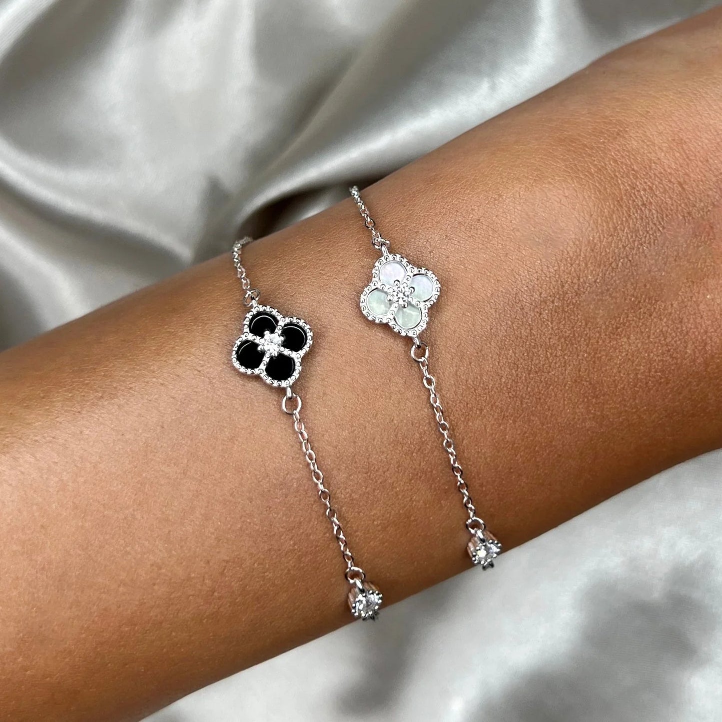 Sterling silver black clover bracelet