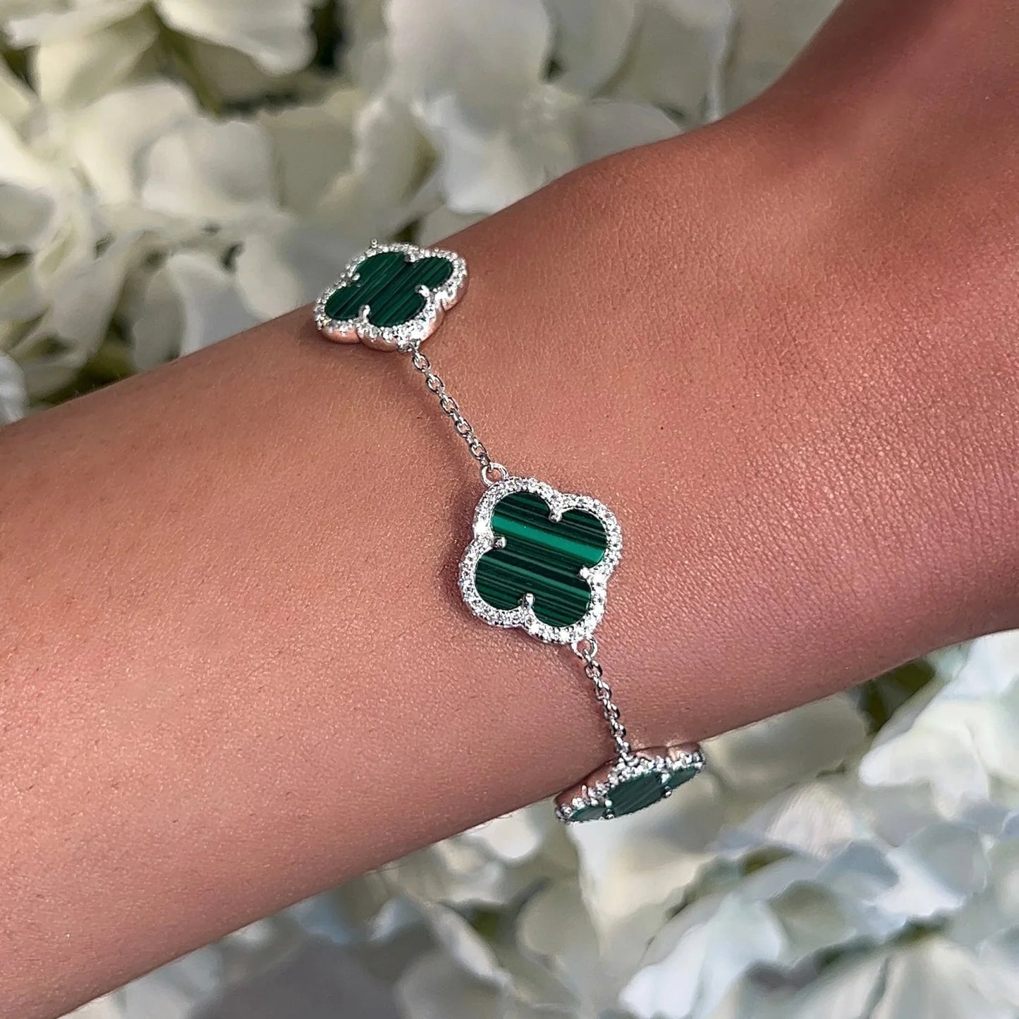 Sterling silver green clover bracelet