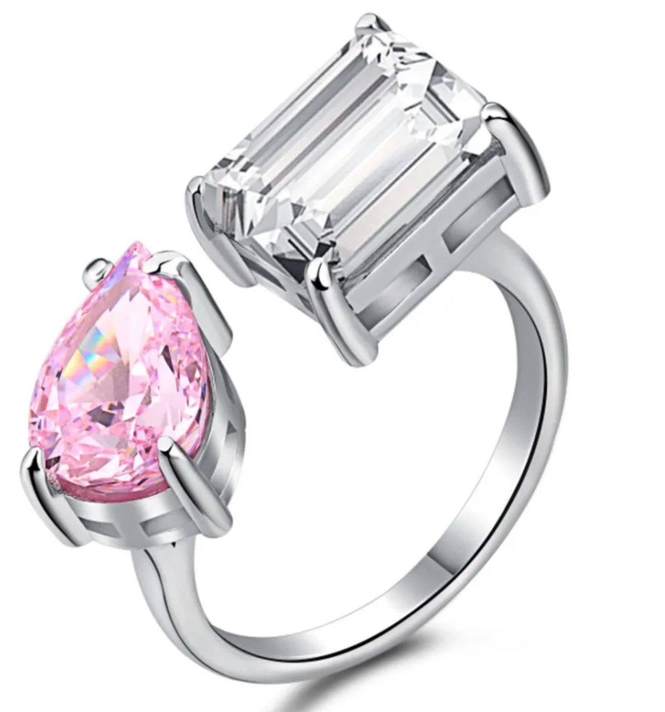 Adjustable Pink drop x Emerald cut Ring