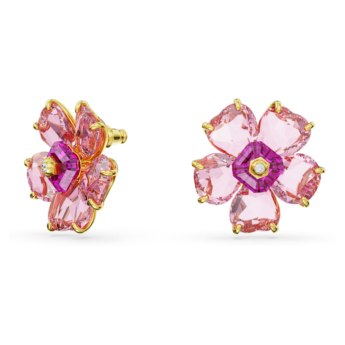 Floral pink gold toned crystal earrings