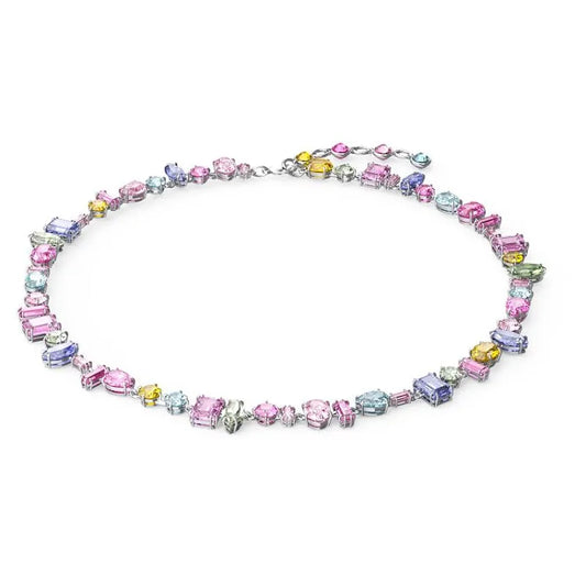 Mixed cut, multicoloured crystal necklace