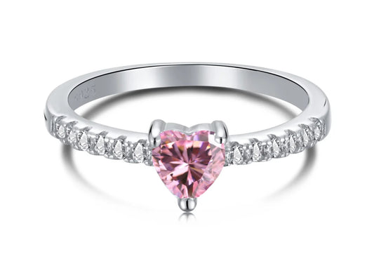 Silver pink heart ring