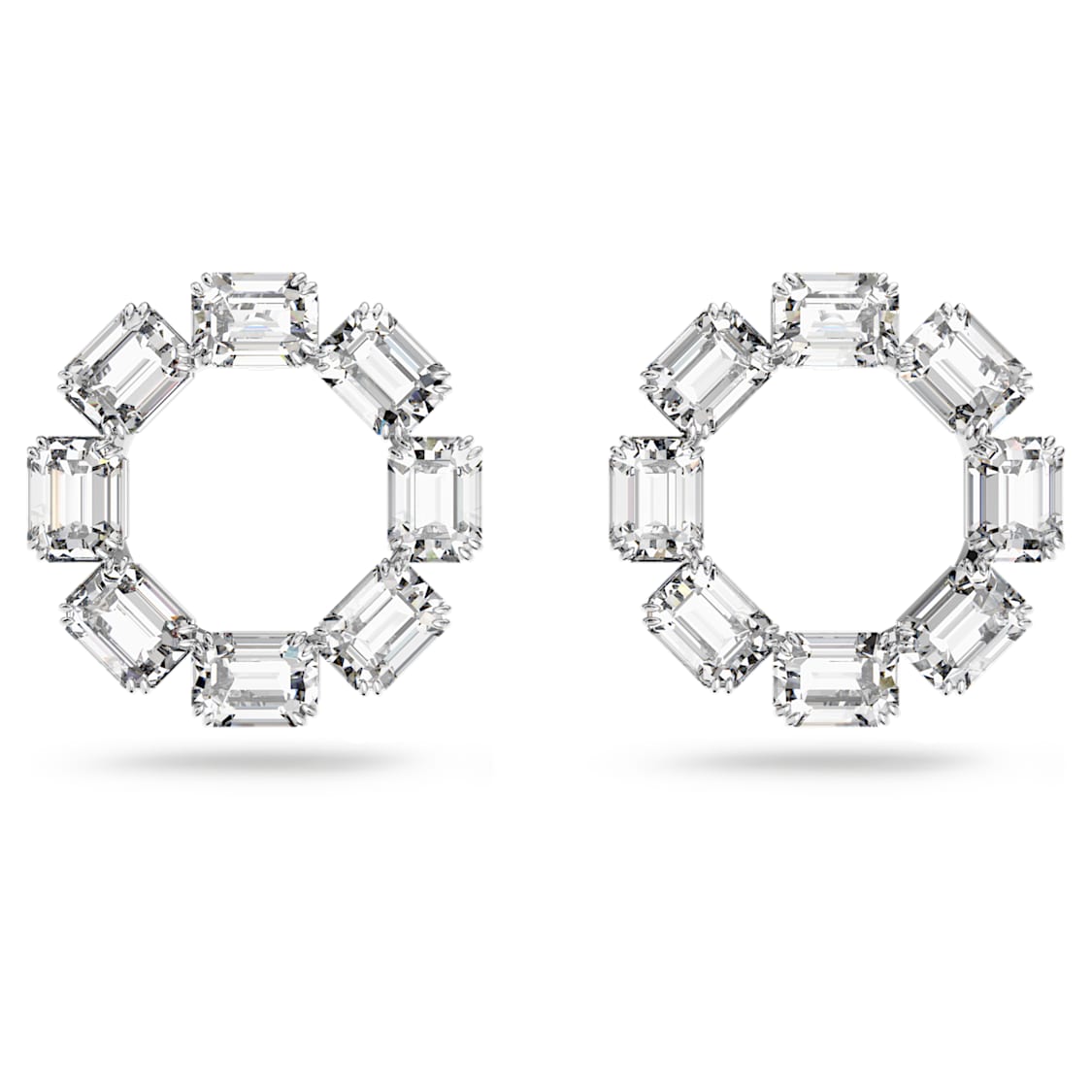 White octagon cut Crystal hoop earrings