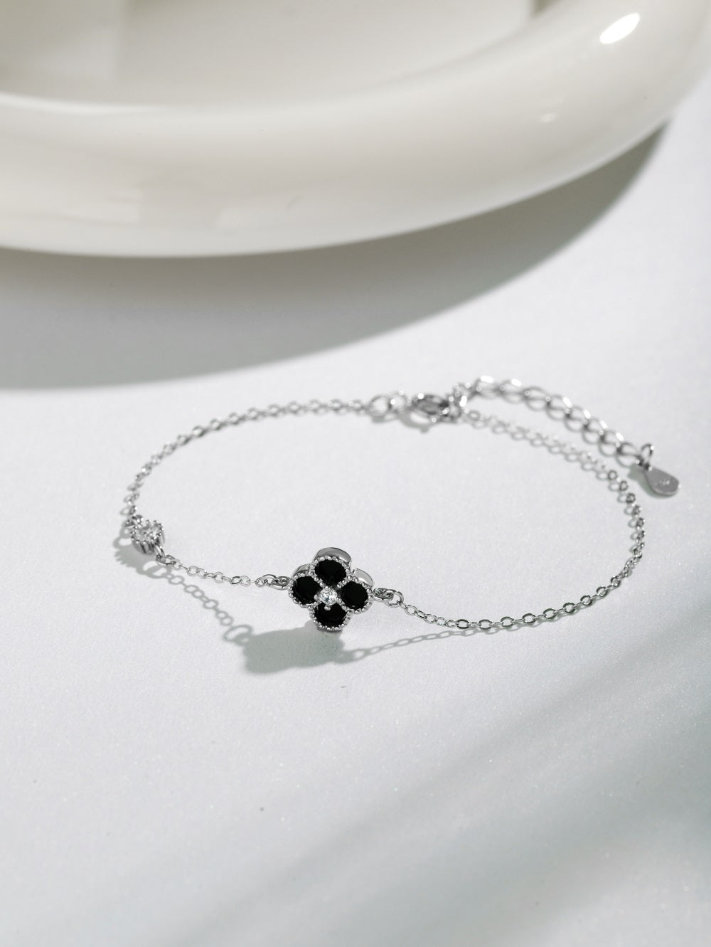 Sterling silver black clover bracelet